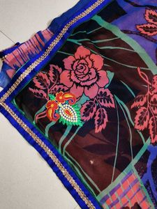 Vibrant Floral Print Saree with unstitched blouse