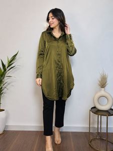 olive button down formal  kurti