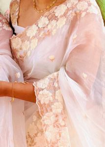 Elegant White Floral Embroidered Saree