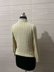 korean Imported Chic Ribbed Ruffle Neck Long Sleev
