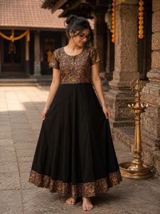 Elegant Black & Gold Brocade Anarkali Dress