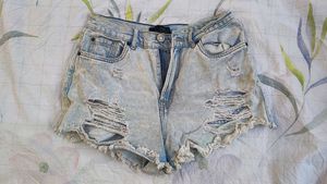 High-Waist Ripped Denim Booty Shorts