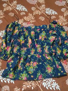 Off-Shoulder Floral Puff Sleeve Top