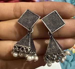 3 Pairs Of Oxidized Jhumka Earrings