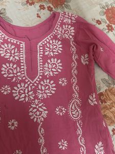 Pink Embroidered Cotton Kurta
