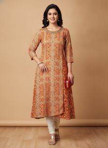 A Line Partywear Kurti In Double Print