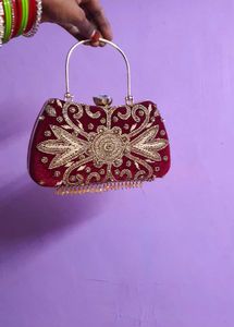 Maroon Clutch with Gold Embroidery