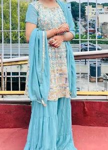 Elegant Sky Blue Sharara Suit