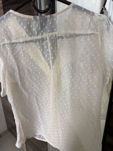 H&amp;M Ivory Dotted Sheer Blouse