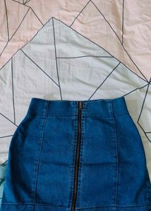 Blue Denim Mini Skirt with Zipper