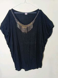Women's Black Embellished Neck Top