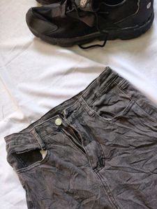 Grey Flared Jeans with Front Slits