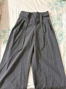 Zara Gray Wide Leg Pants with Tie Belt