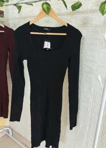 Black Ribbed Bodycon Dress