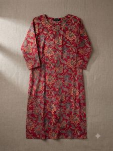 Red Floral Print Kurta