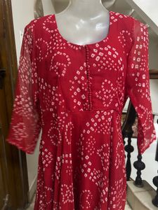 Red Bandhani Print Kurta