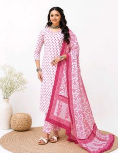 Mayur - Pink /White jaipuri cotton suit