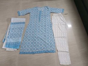 Blue Geometric Print Kurta Set with Pants
