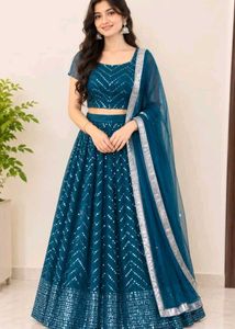 Teal Sequined Lehenga Choli Set