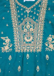 Beautiful Teal Suit Set with Golden Embroidery