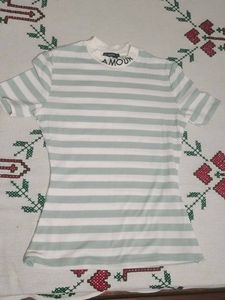 Striped Cropped T-Shirt with 'AMOUR'