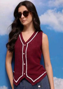 Maroon Sleeveless V-Neck Top