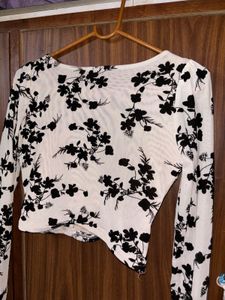 Sheer Floral Ruched Mesh Top