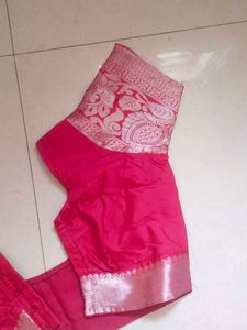 Elegant Pink Silk Blouse with Brocade Sleeves