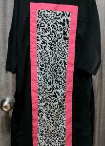 Black Kurta With Hot Pink Stripe/Animal Print