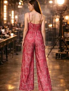 Elegant Red Printed Wide-Leg Jumpsuit for Women
