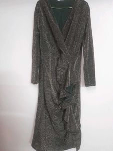 Wine Brown Shimmery Party Wear Bodycon Cinch Dress