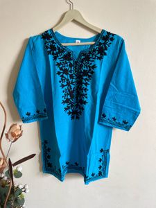Blue Embroidered Work Kurti