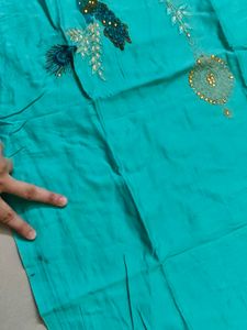 Beautiful Teal Kurta Set with Peacock Embroidery