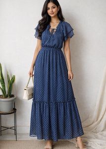 Navy Polka Dot Maxi Dress