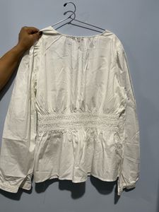 Gap White Smocked Waist V-Neck Top