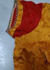 Vibrant Yellow &amp; Red Saree with Blouse