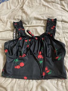 Cherry Print Ruched Crop Top