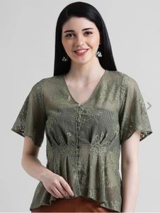 Chic Green Lace Peplum Top