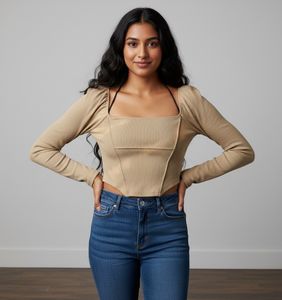 Trendy Corset Style Long Sleeve Top