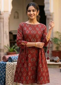 Maroon Printed Kurta