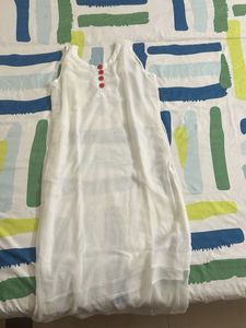 White Sleeveless Kurta with Red Buttons