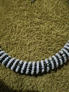 Vintage White And Black Beaded Collar Necklace Bra