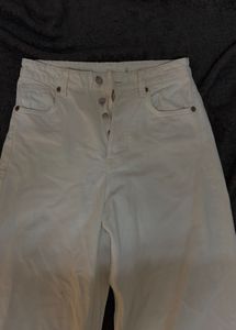White Wide-Leg Button-Fly Jeans