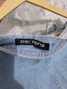 Light Wash Denim Skirt with Tie Detail
