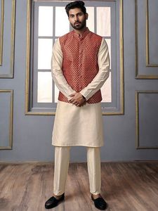 Inddus Men's Maroon Nehru Jacket - M