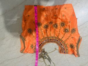 Orange Lehenga Choli with Blue Dupatta