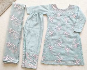 Grey Embroidered Floral kurti set