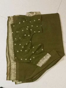 Olive Green Saree with Blouse