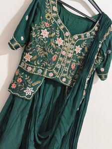 Emerald Green Embroidered Drape saree