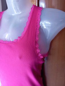 Ribbed Lace Trim Tank Top